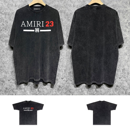 Amiri washed t-shirt red font printing short sleeves