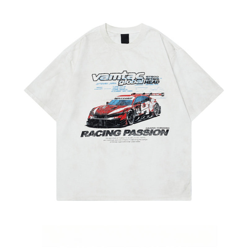 Racing oversized t shirt retro 2025 old short sleeve summer oversized racing print t-shirt