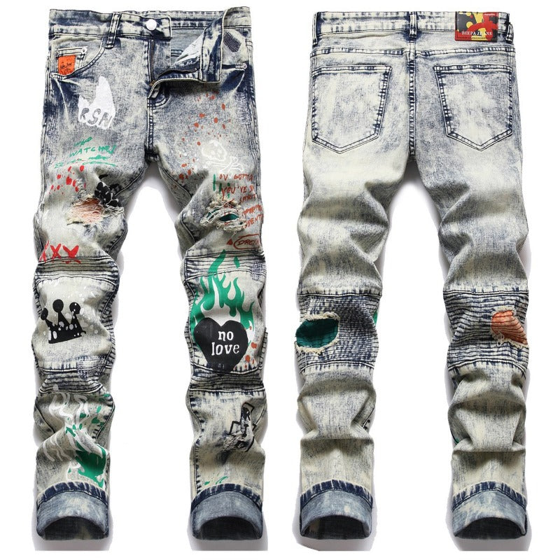 1990 Fashion Jeans Ripped Denim Trousers