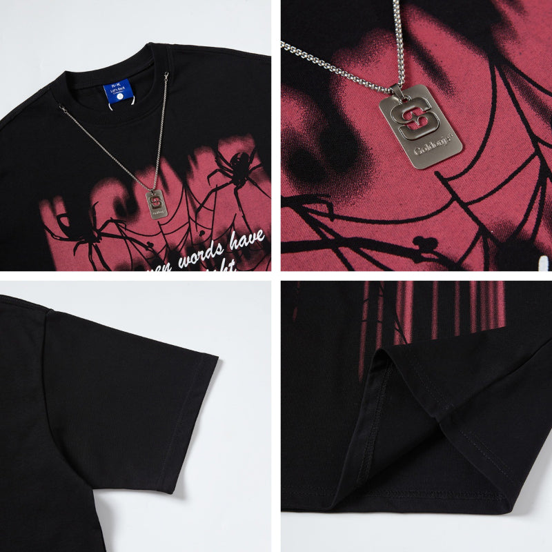 Nyc T Shirt Graffiti Print Necklace Short Sleeve T-Shirt Hip Hop Loose Top