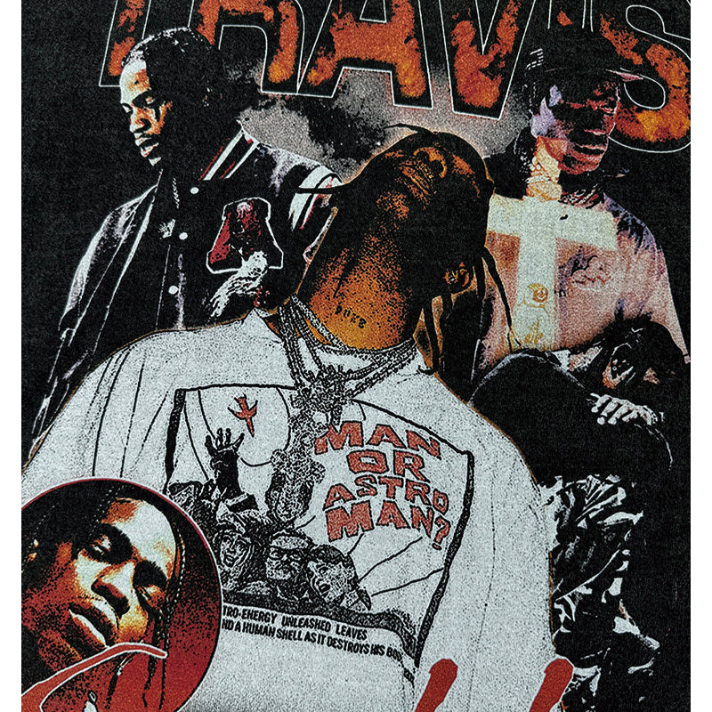 Streetwear masculino TRAVIS SCOTT character print short sleeve VINTAGE hip hop rap t-shirt