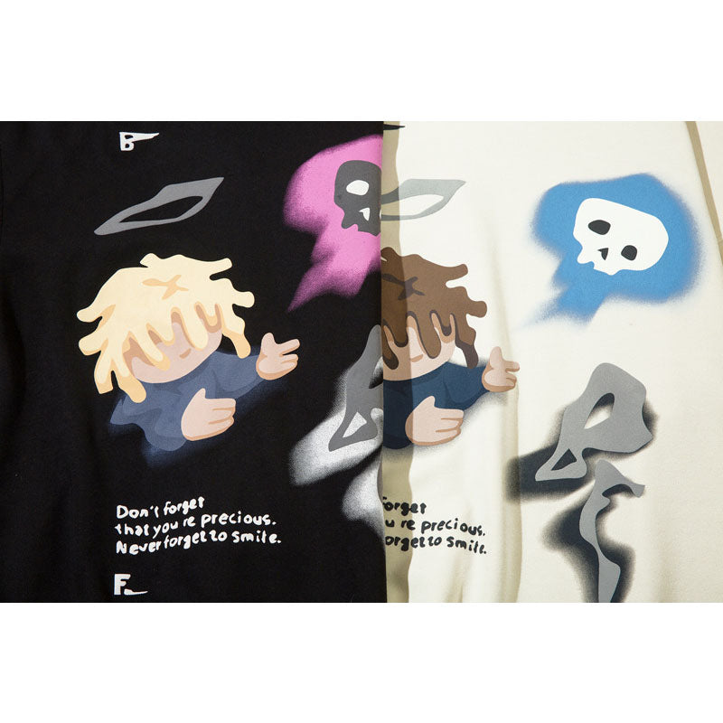 Streetwear Hoodie Cartoon Character Graffiti Print Hooded Sweater Loose Hip Hop
