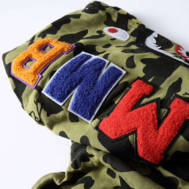 Ape Hoodie Two-Hat Camouflage Hoodie Men's and Women's Hooded Cardigan Shark Sweater Jacket