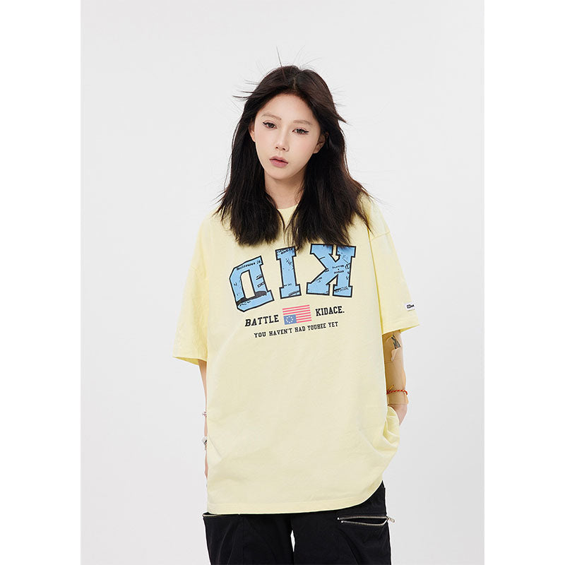 Vintage T Shirts Hip Hop Letter Print Short Sleeve Summer Loose T-Shirt