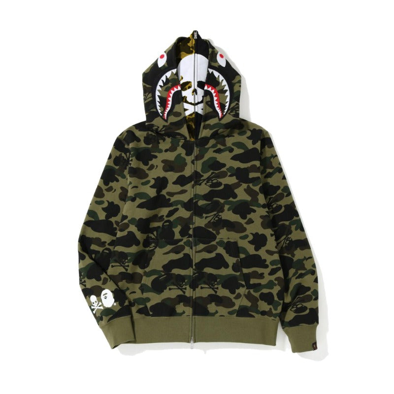 Ape Hoodie Two-Hat Camouflage Hoodie Men's and Women's Hooded Cardigan Shark Sweater Jacket