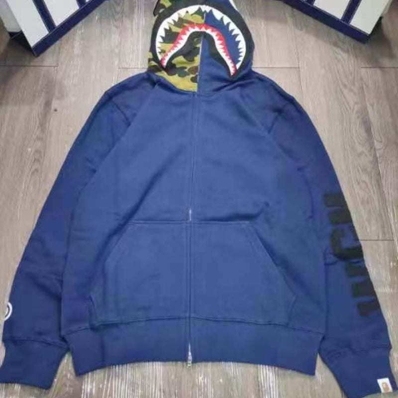 Ape Hoodie Autumn and Winter Shark Head Color Matching Cardigan Loose Sweater Jacket