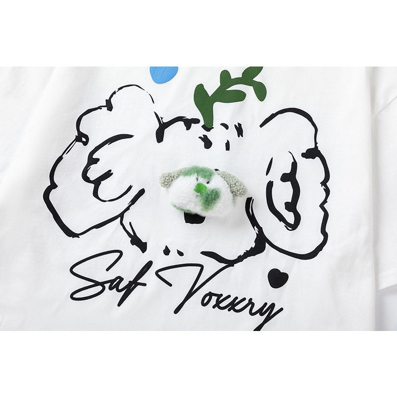 US drip outfits summer vintage cartoon gradual change bear casual loose short sleeve T-Shirts