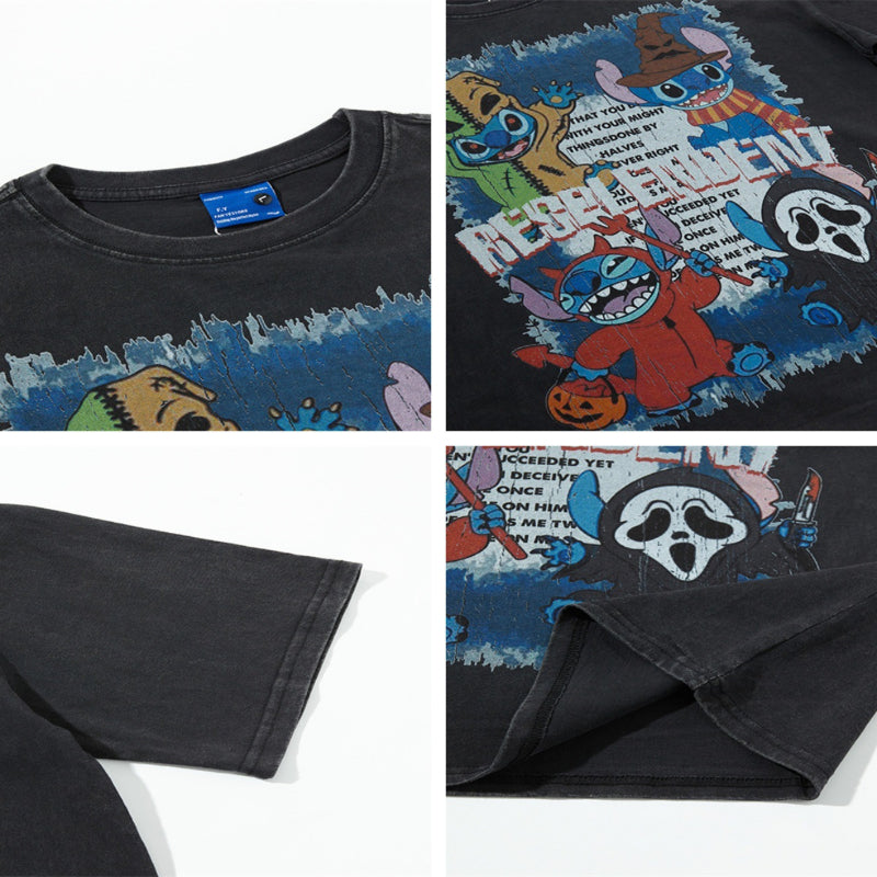 Distorted vintage summer Stitch short-sleeved t-shirt loose casual top