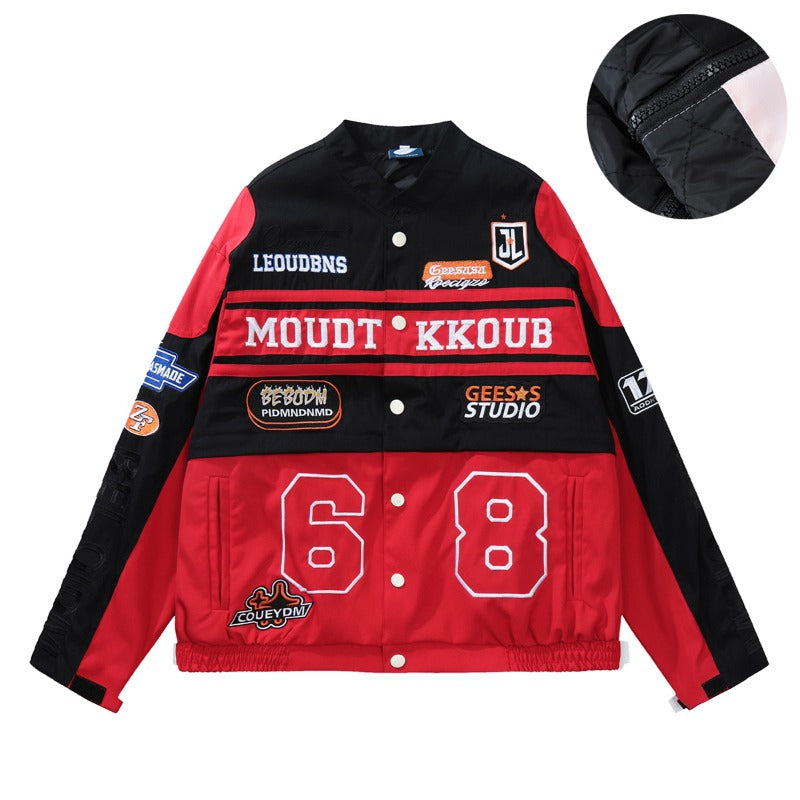 Unisex down jacket quilted motorcycle style outwear
