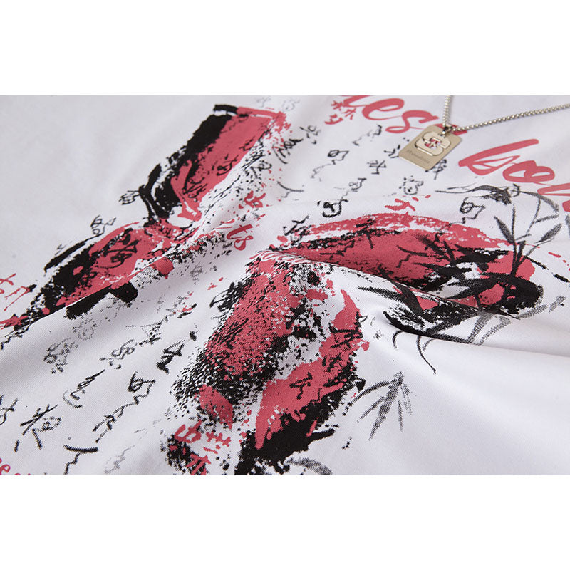 Casual Street Wear Butterfly Print Crew Neck Short Sleeve T-Shirt Vintage Loose