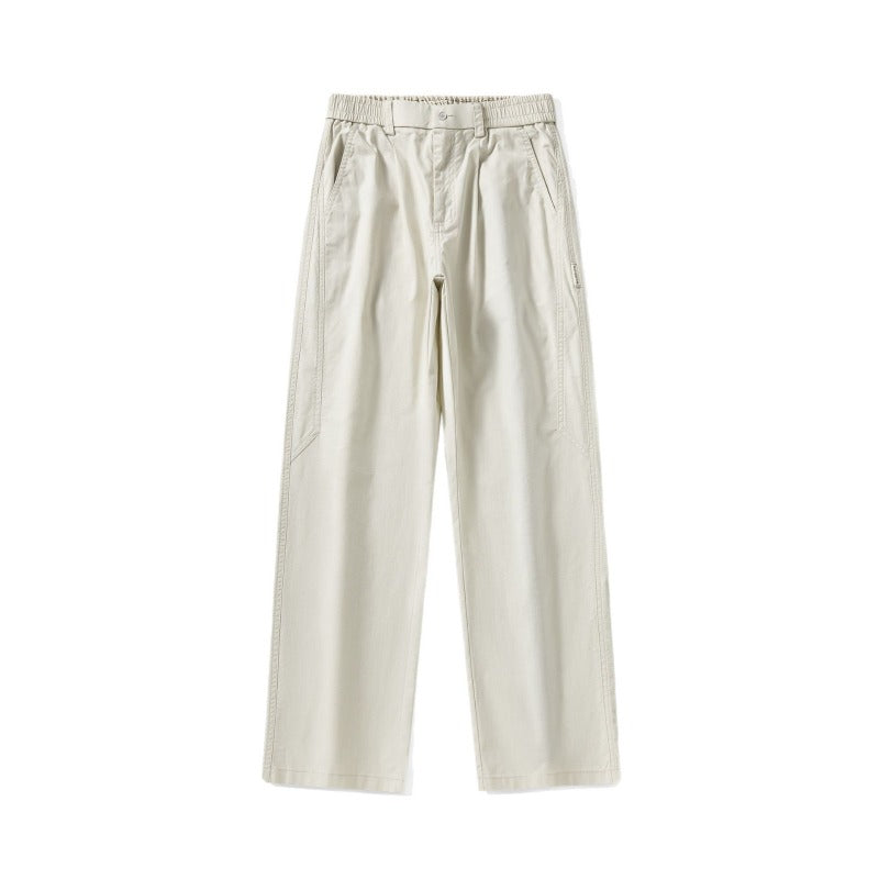 Men Casual Pants Straight Spring Pants Textured Loose Wide Leg Tooling