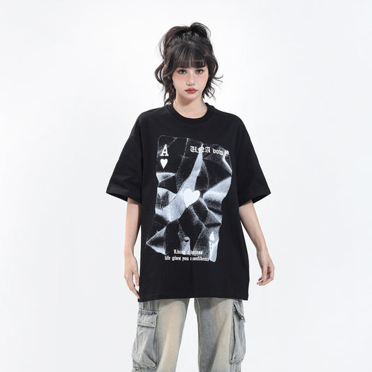 1990 Fashion T-Shirt Summer Poker Printed T-Shirt Vintage Short Sleeve T-Shirt