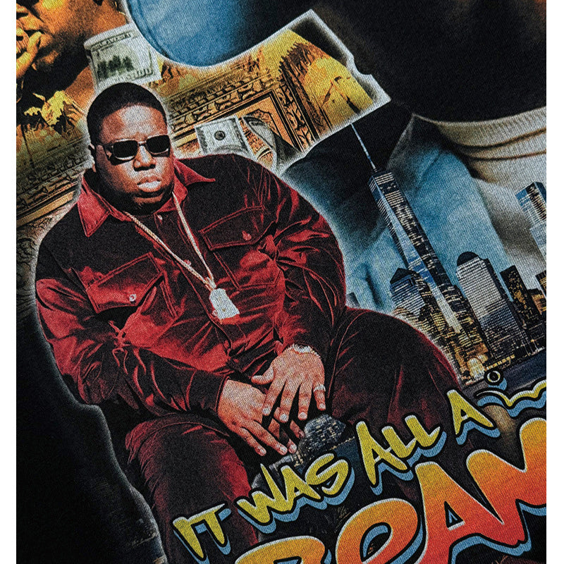 Streetwear masculino vintage hip hop Biggie Smalls print short sleeve t-shirt