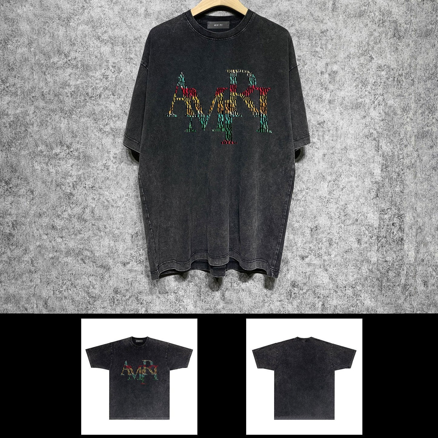 Amiri washed t-shirt rainbow letter short sleeve