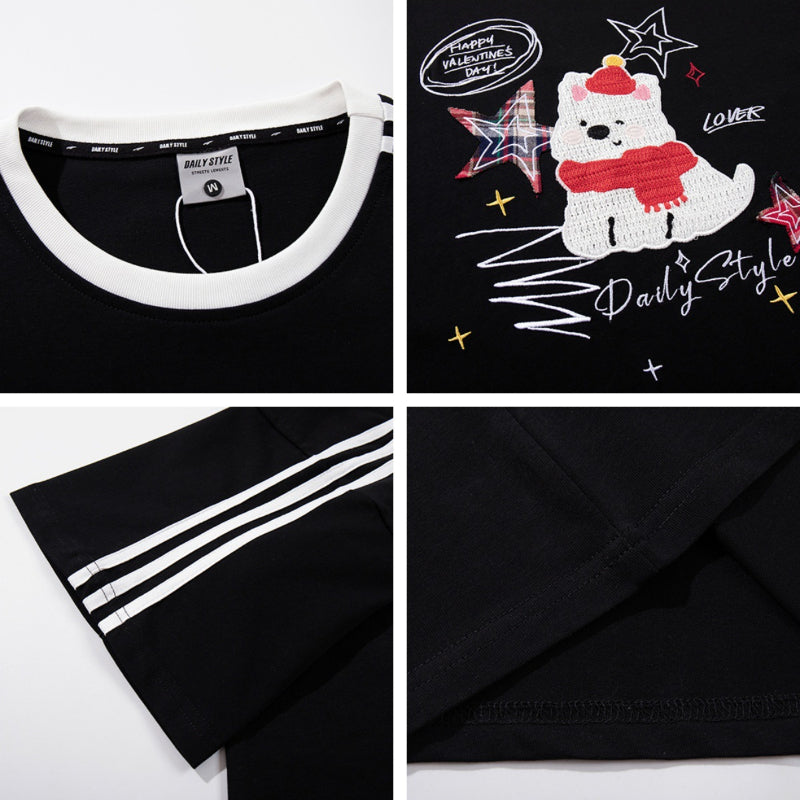 Nyc T Shirt Vintage Puppy Embroidered Short Sleeve T-Shirt Summer Oversize Casual Top