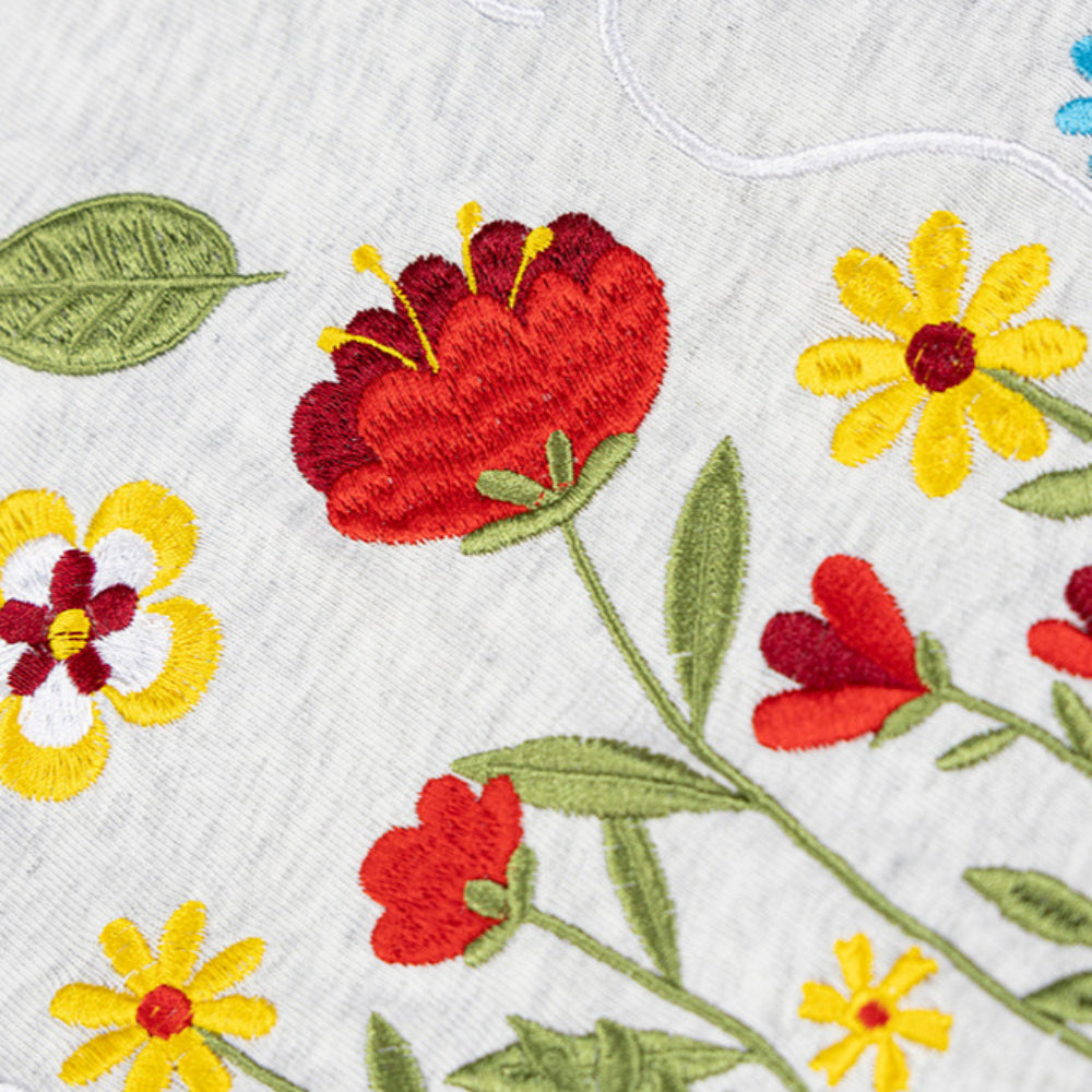 Hip Hop Clothes New York Vintage Floral Embroidery Crew Neck Short Sleeve T-Shirt