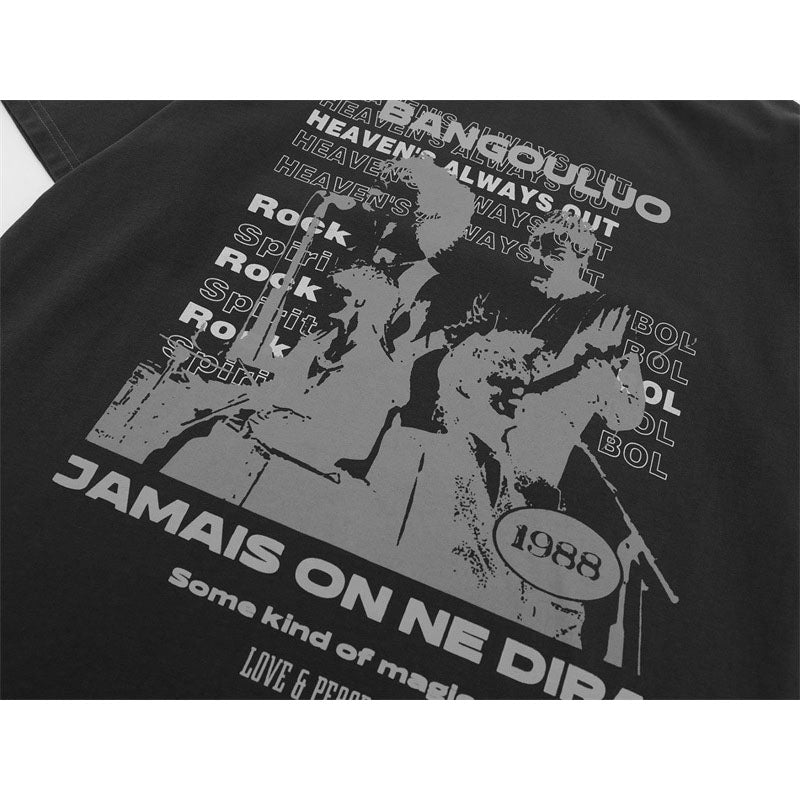 US drip outfits Summer Vintage Singer Design Casual Loose Short Sleeve T-Shirts