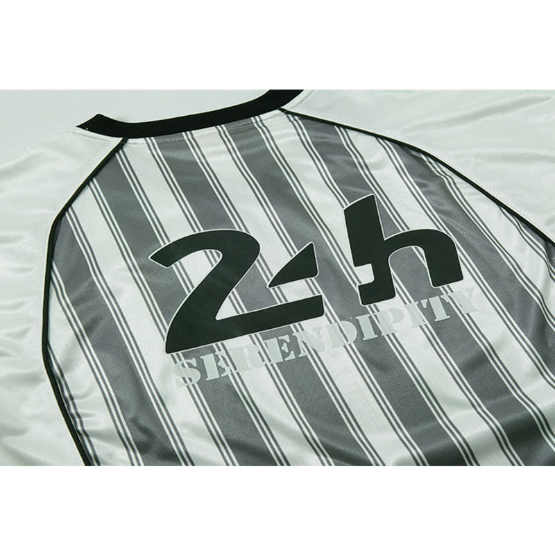 New York Hip Hop Style Vertical Stripe Letter Print V-Neck T-Shirt