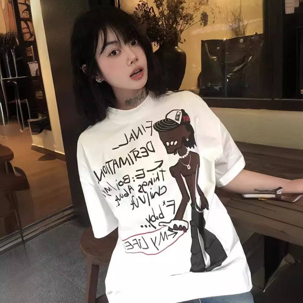 Streetwear Eua t shirt cotton cyberpunk print summer loose vintage couple top