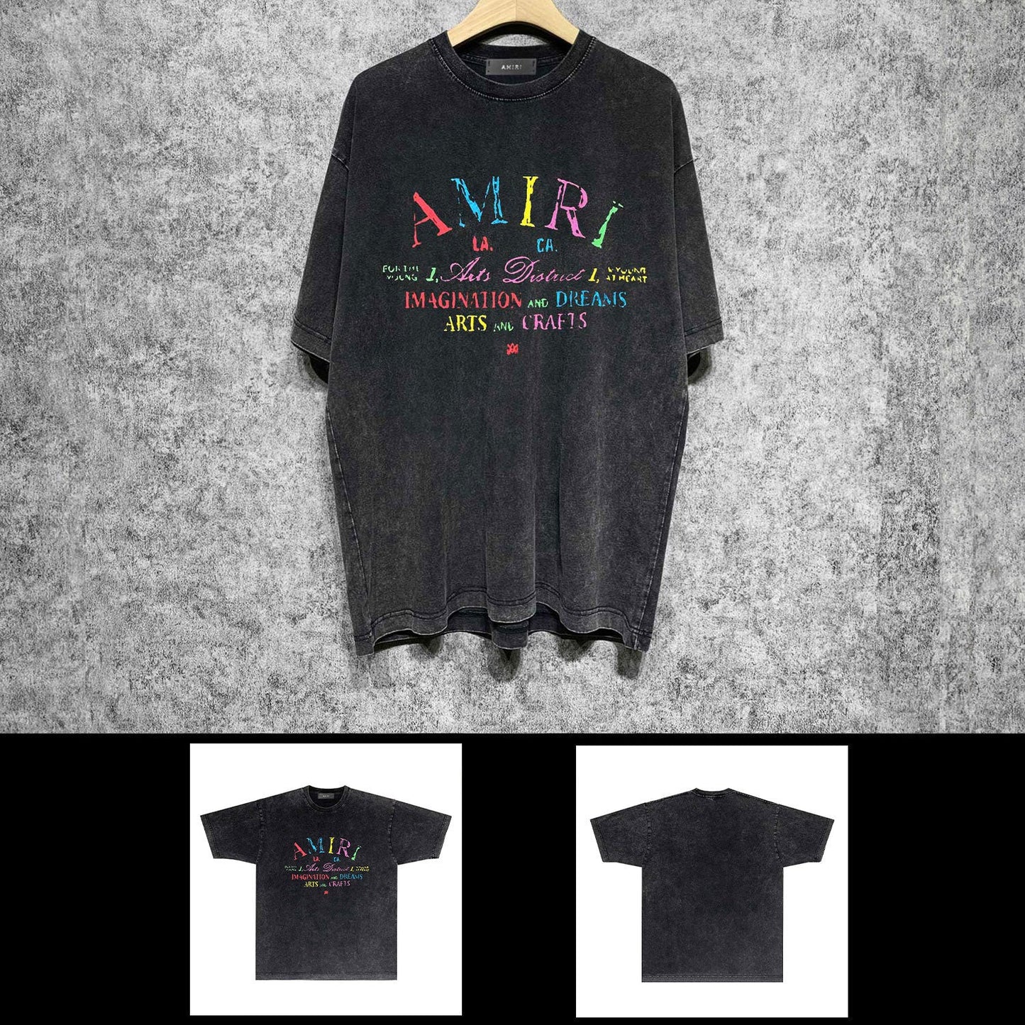 Amiri washed t-shirt watercolor cartoon letter printing short sleeve
