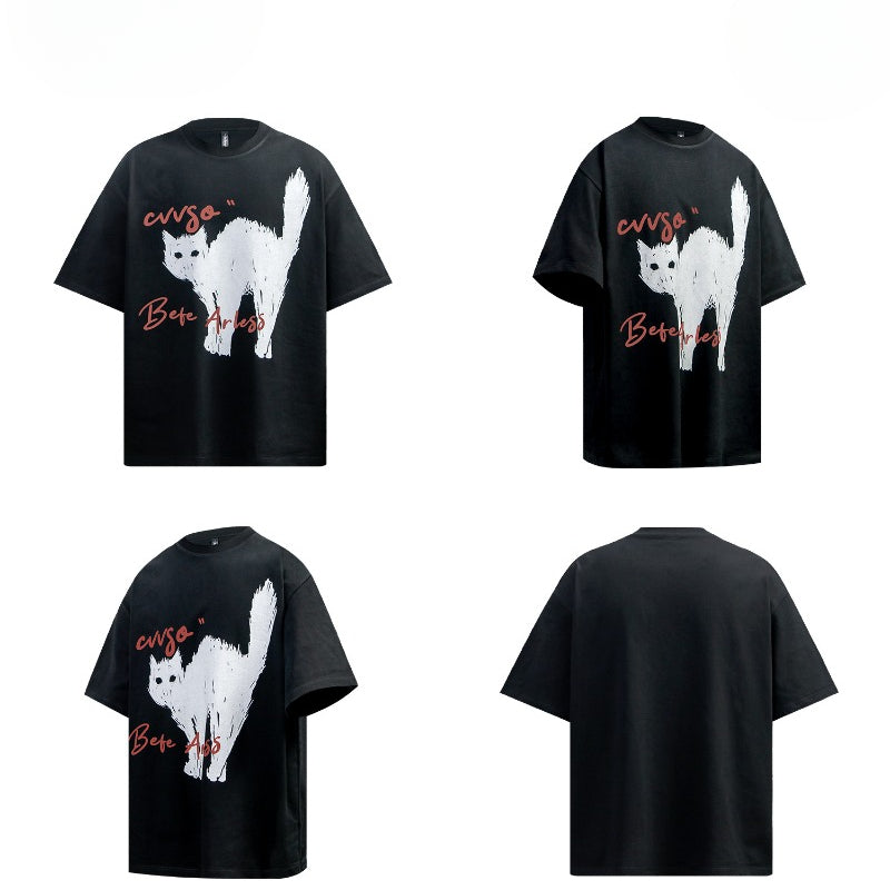 80s And 90s Vintage Fun Fried Cat Short Sleeve T-Shirts