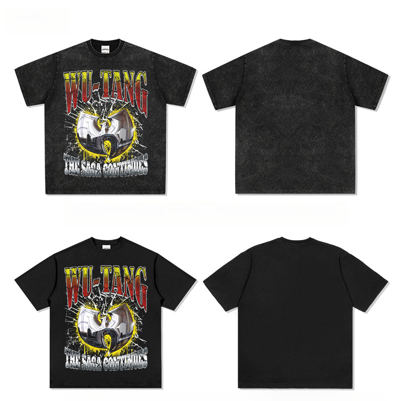 Streetwear masculino vintage hip hop WU-TANG print short-sleeved t-shirt