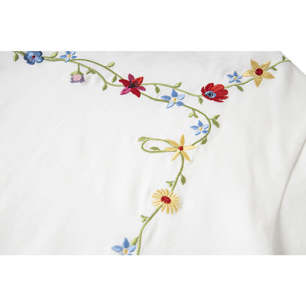 Hip Hop Clothes New York Vintage Floral Embroidery Summer Short Sleeve T-Shirt Crew Neck Top