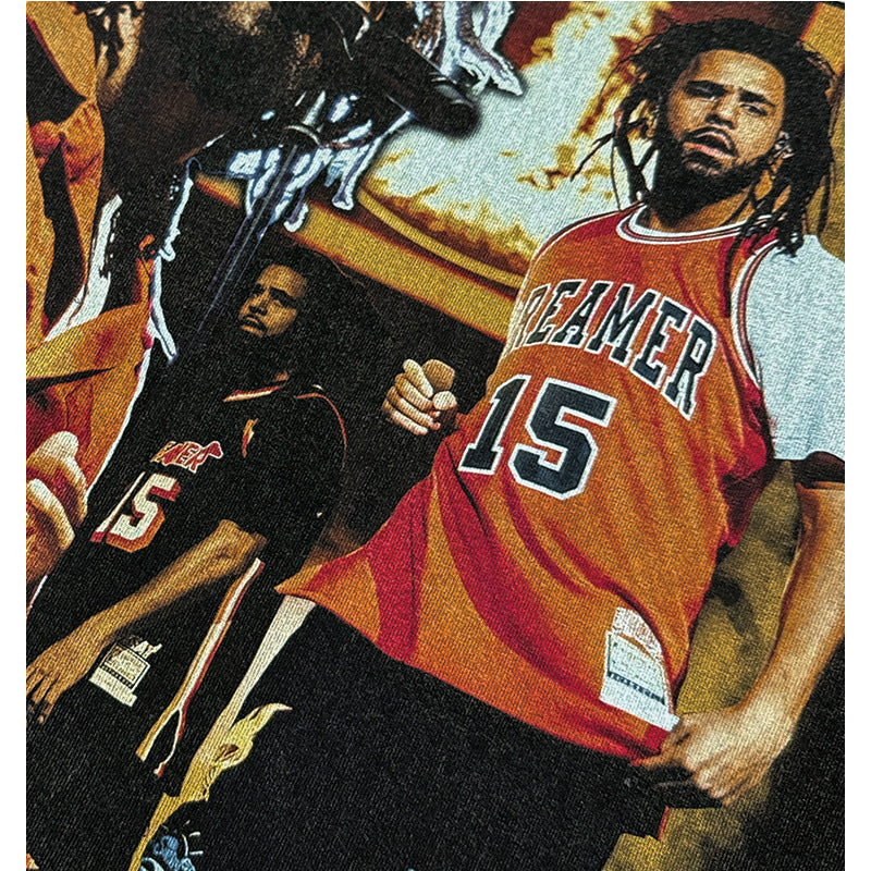 Streetwear masculino vintage hip hop j cole print short sleeve t-shirt
