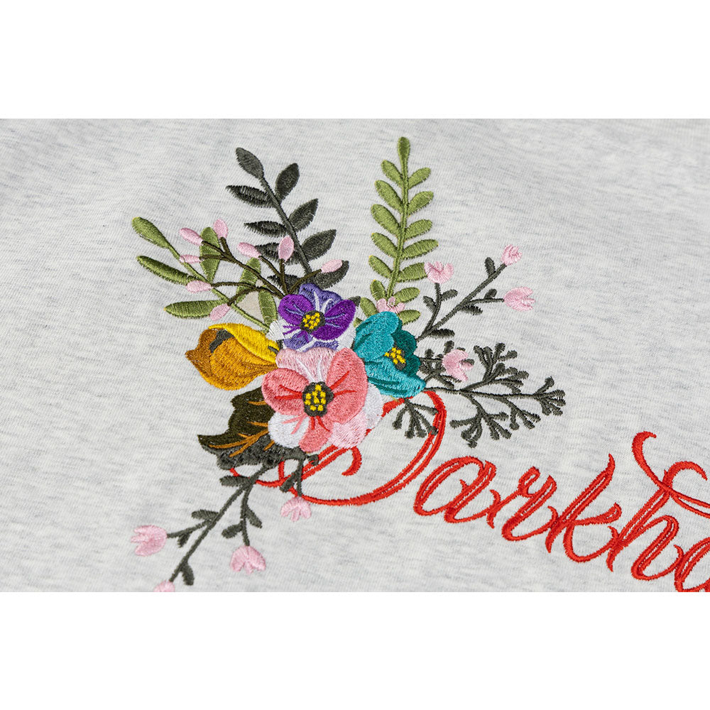New York Hip Hop Style Floral Embroidery Short Sleeve T-Shirt