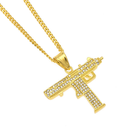 Jewelry Hip Hop Diamond Submachine Gun Pistol Machine Gun Pendant Necklace apper Dog Tags Armament