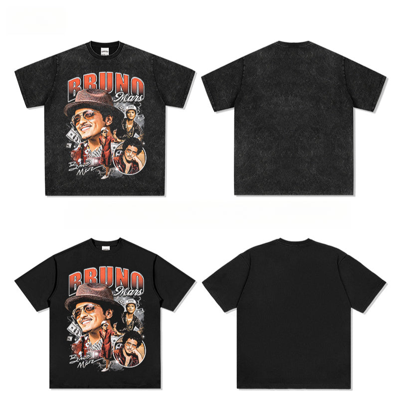 New york hip hop shop vintage singer bruno mars short sleeve t-shirt water