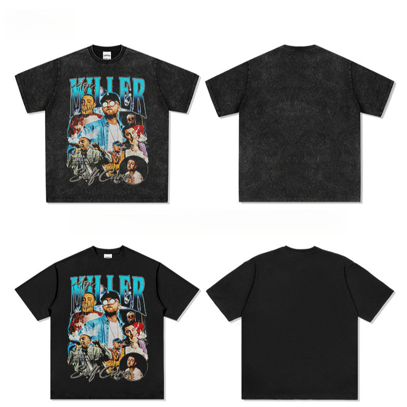 Outfit streetwear vintage hip hop macmiller print short sleeve t-shirt