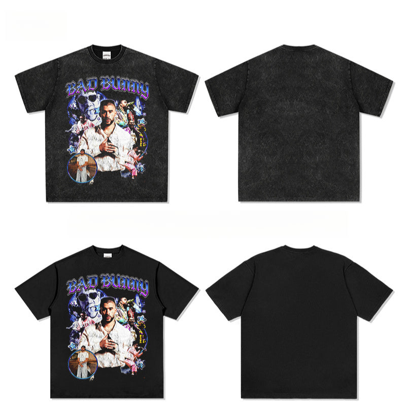 Outfit streetwear Vintage Bad Bunny Hip Hop Print Short Sleeve T-Shirt