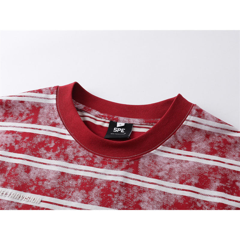 Casual Street Wear Vintage Striped Short Sleeve T-Shirt Crew Neck Loose Casual