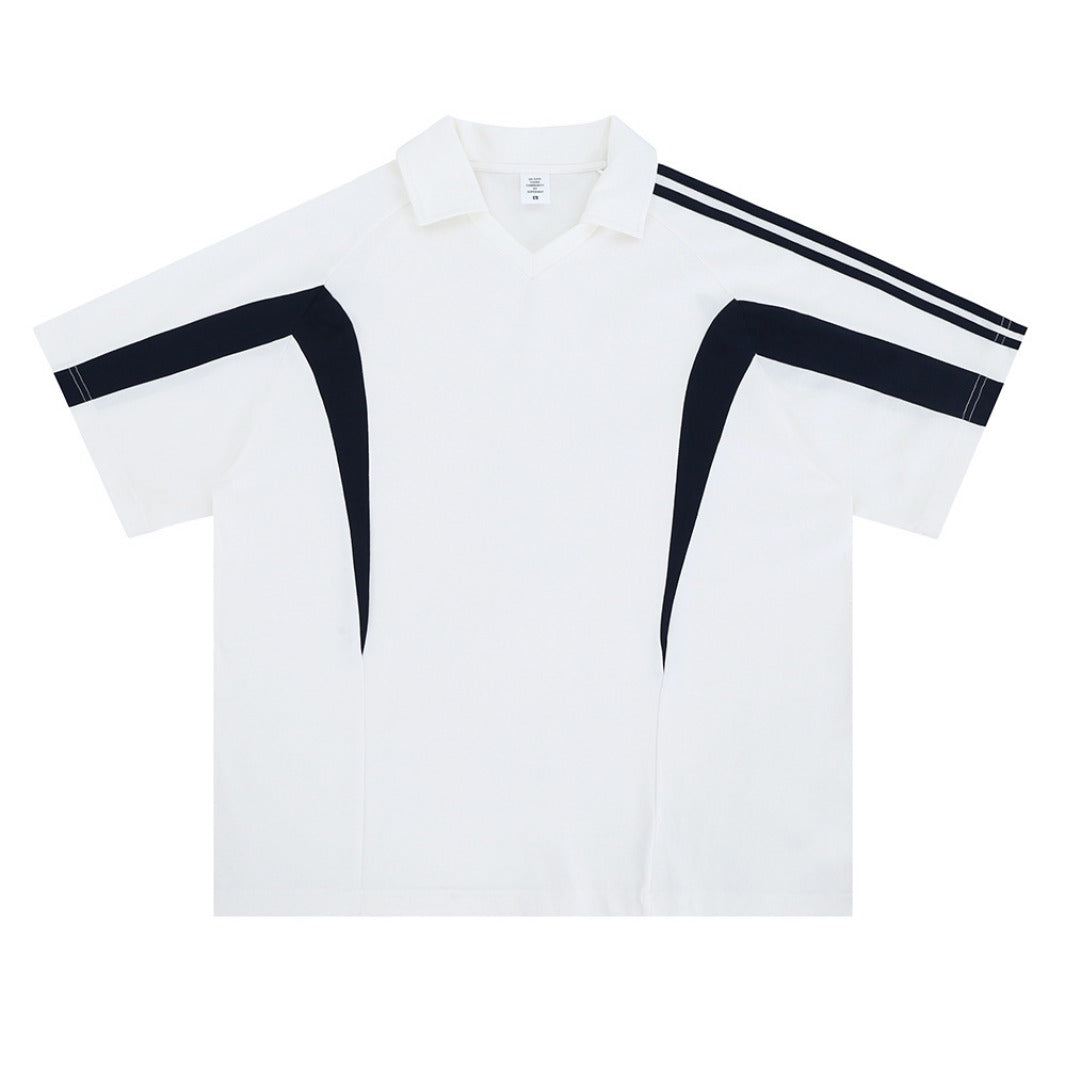 Vintage 90s Hip Hop Clothing Summer Casual V-Neck Lapel Short Sleeve T-Shirt