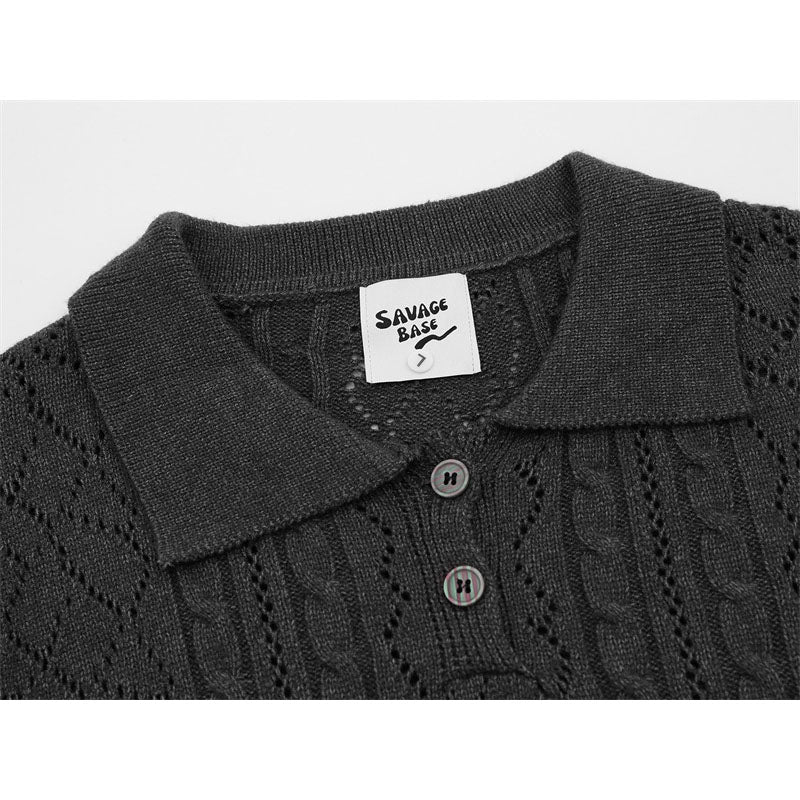 Hip Hop Shirts For Boys Vintage Summer Lapel Short Sleeve Sweater Knitted Men's Loose Top