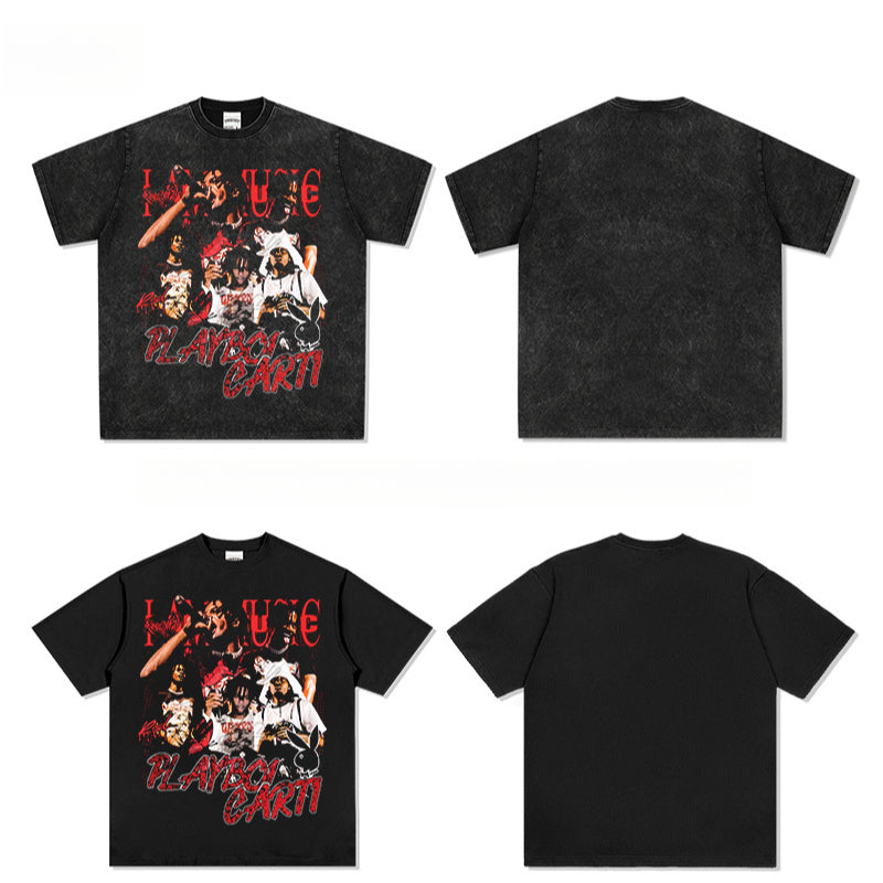 New york hip hop shop retro hip hop play less playbois carti print short sleeve t-shirt
