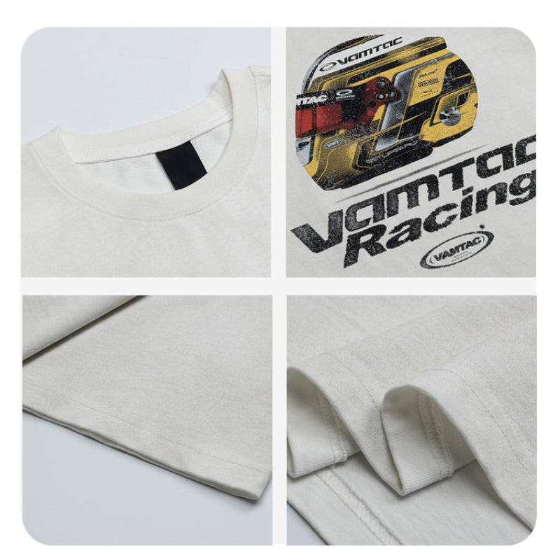 Racing oversized t shirt retro old letter print short sleeve t sleeve