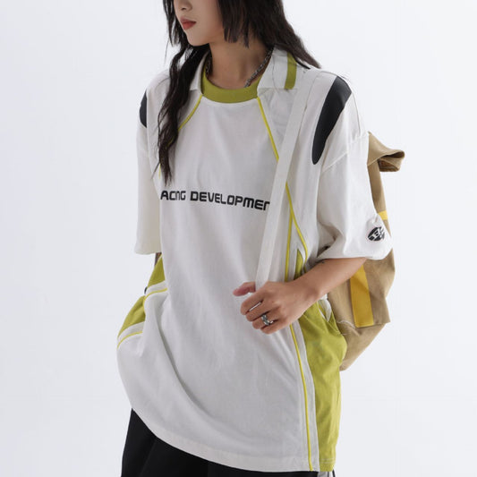 Racing oversized t shirt compound locomotive style t-shirt short sleeve