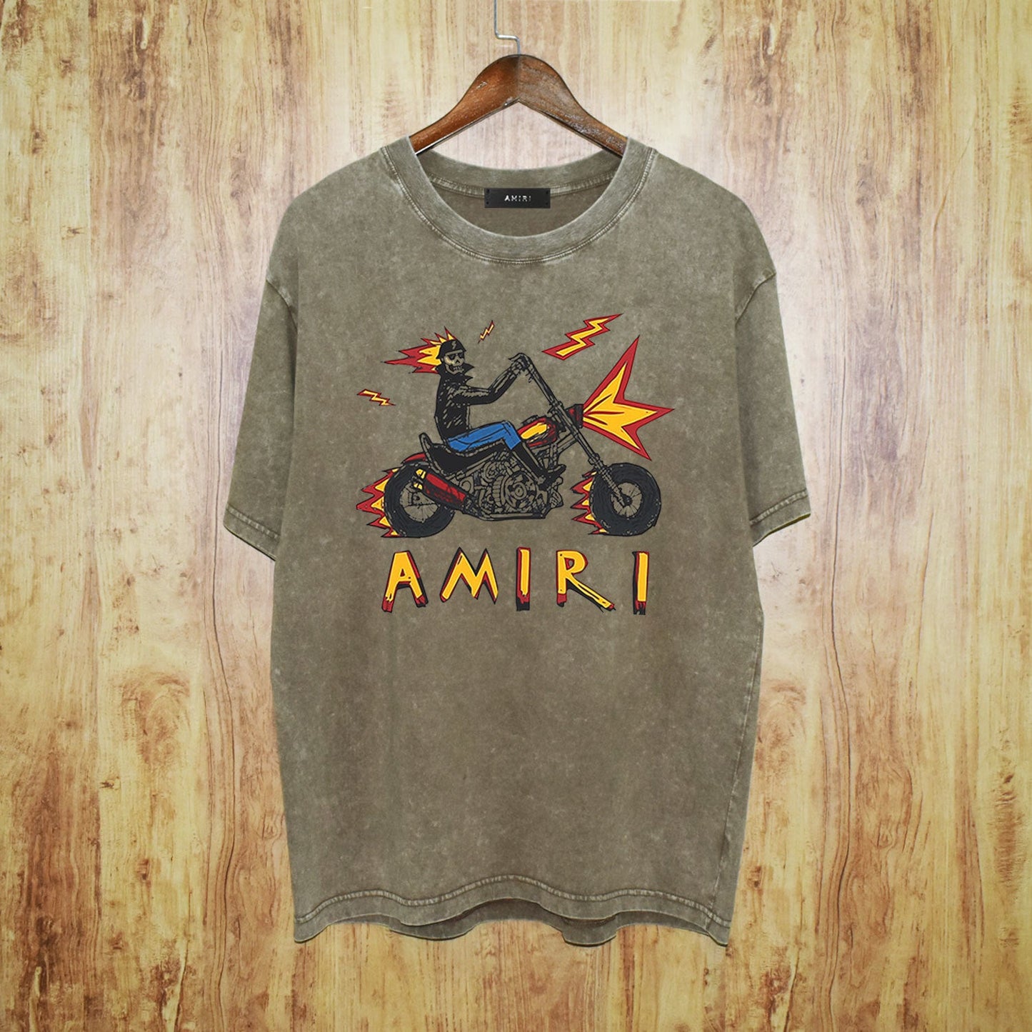 Amiri washed t-shirt motorcycle skull printing short sleeves