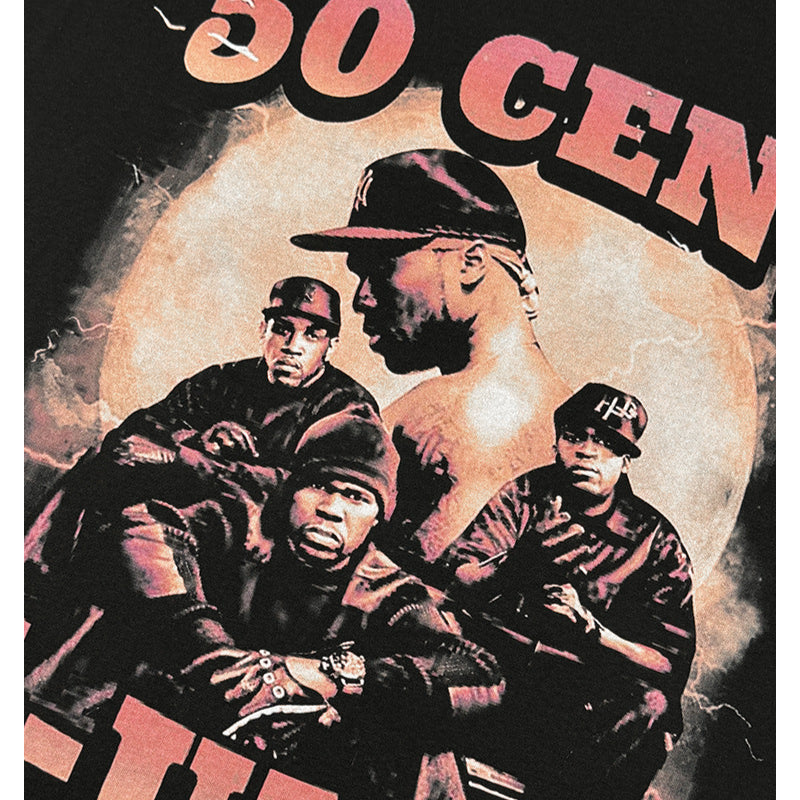 Streetwear masculino HIPHOP 50CENT print short sleeve t-shirt vintage summer hip hop top