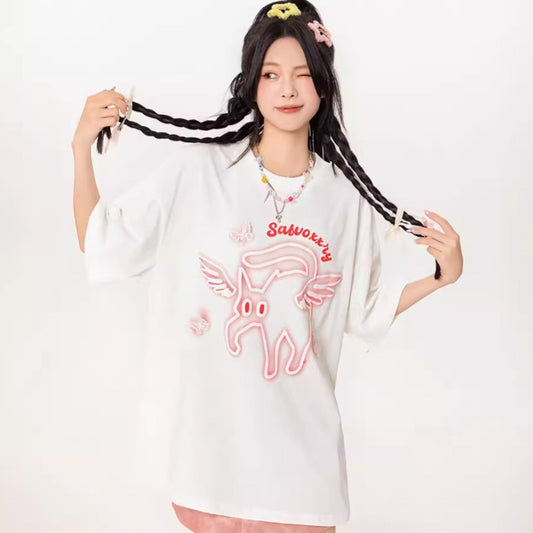 Vintage Tišö Rt Cat Butterfly Short Sleeve T-Shirt Summer Loose Top