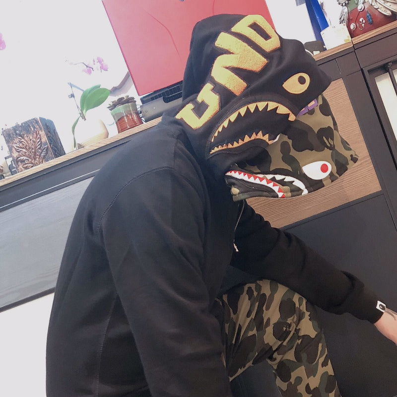 Ape Hoodie Zip Cardigan Double Hat Shark Sweater Jacket