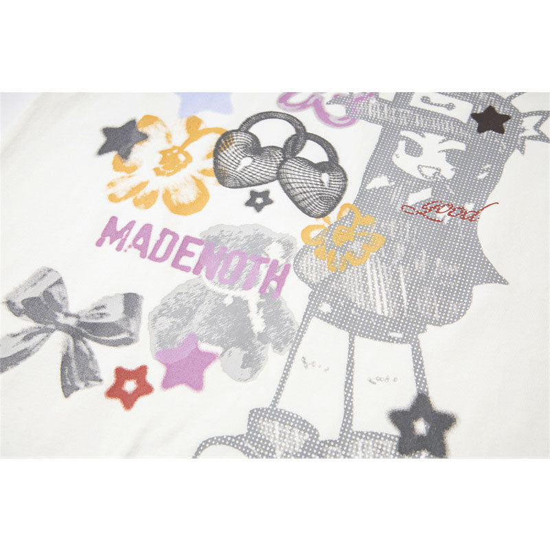 Casual Street Wear Vintage Crew Neck T-Shirt Short Sleeve Top