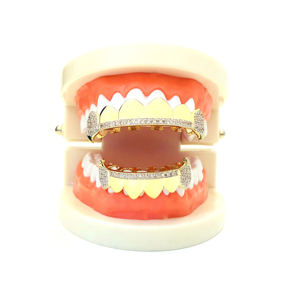 Grillz Hip Hop AAA Zircon Real Gold Plated Pointed Braces