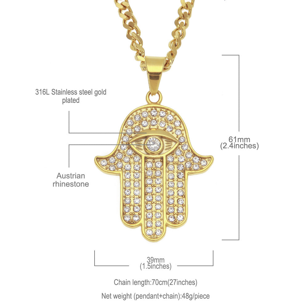 Jewelry Rhinestone Hamasa hand Necklace