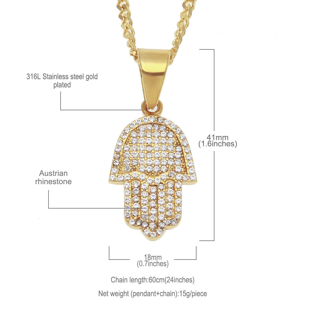 Jewelry Hip Hop Diamond Fatima Hand Necklace