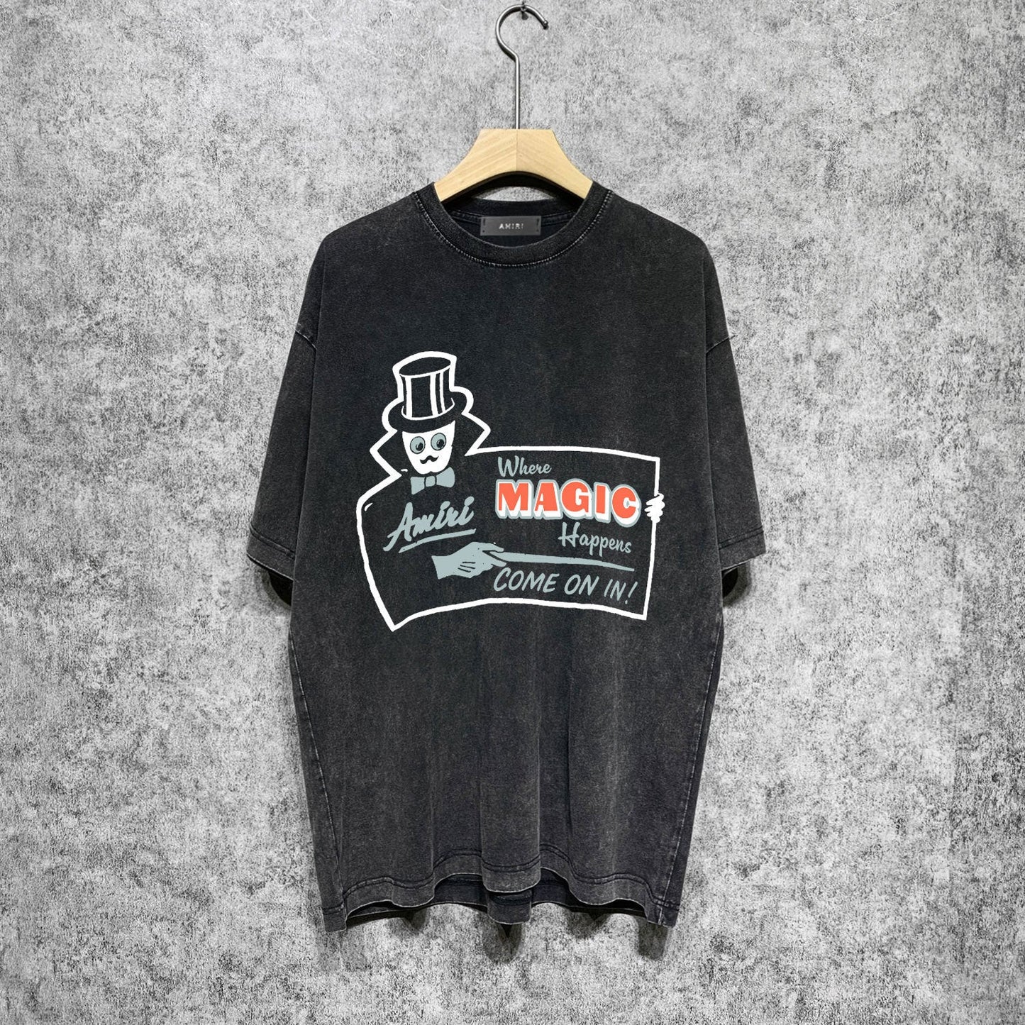 Amiri washed t-shirt top hat magician printing short sleeve