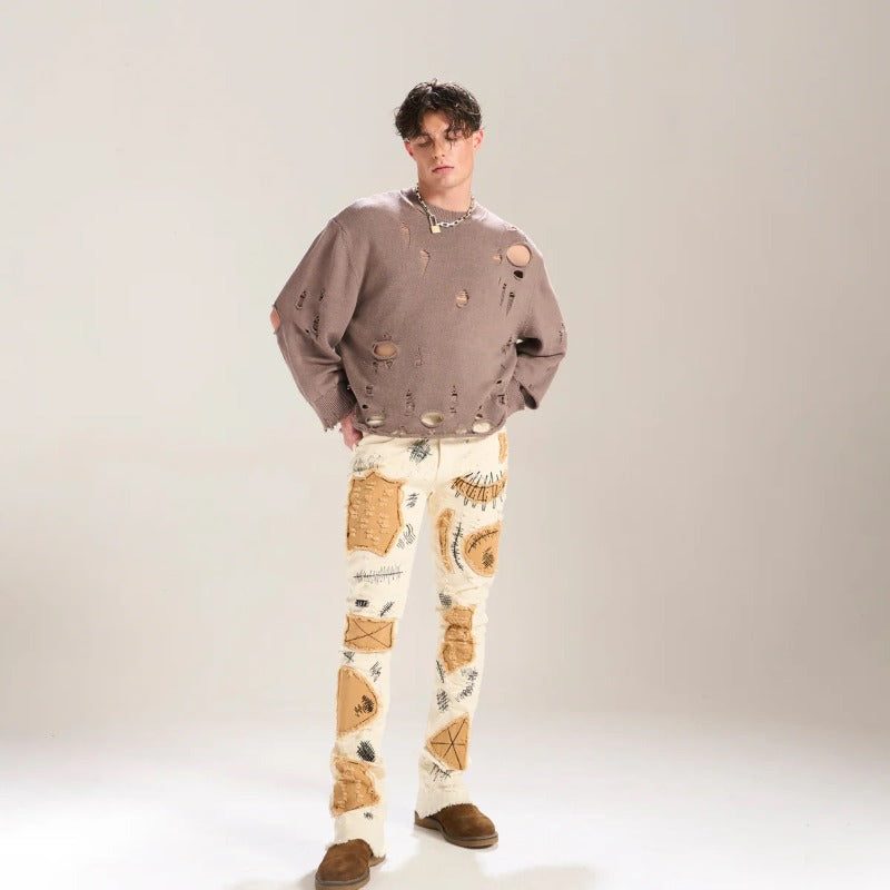 1990 Fashion Jeans Embroidered Denim Trousers