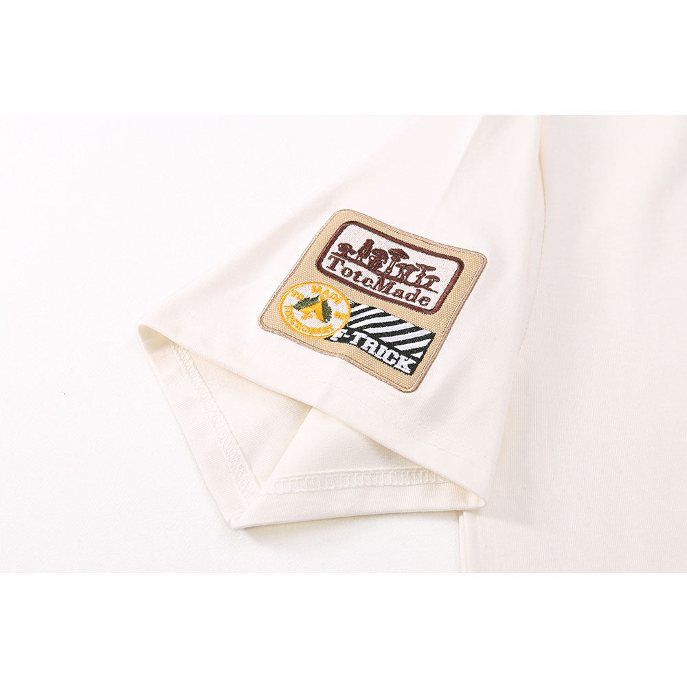 Hip hop shirt retro crew neck t-shirt embroidered letters loose casual